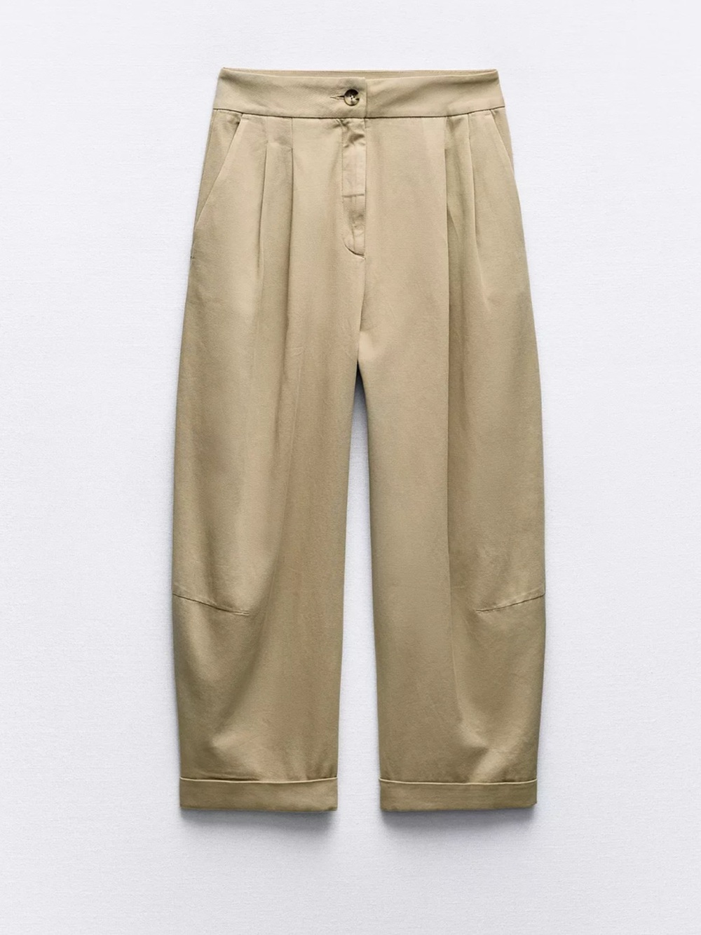 Zara Beige Straight Cut Pleated Chinos